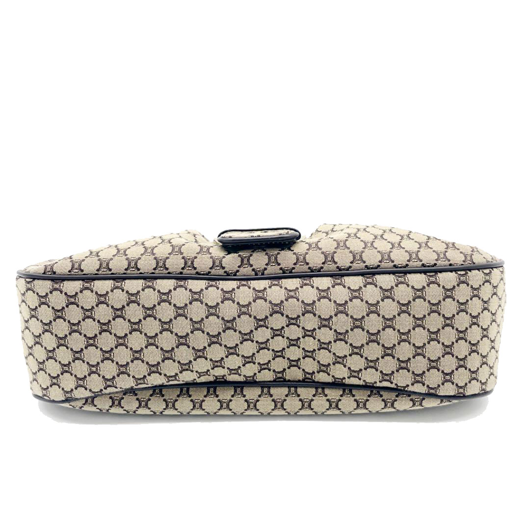 CELINE セリーヌ ワンショルダーバッグ マカダム柄 キャンバス レザー ベージュ ブラウン