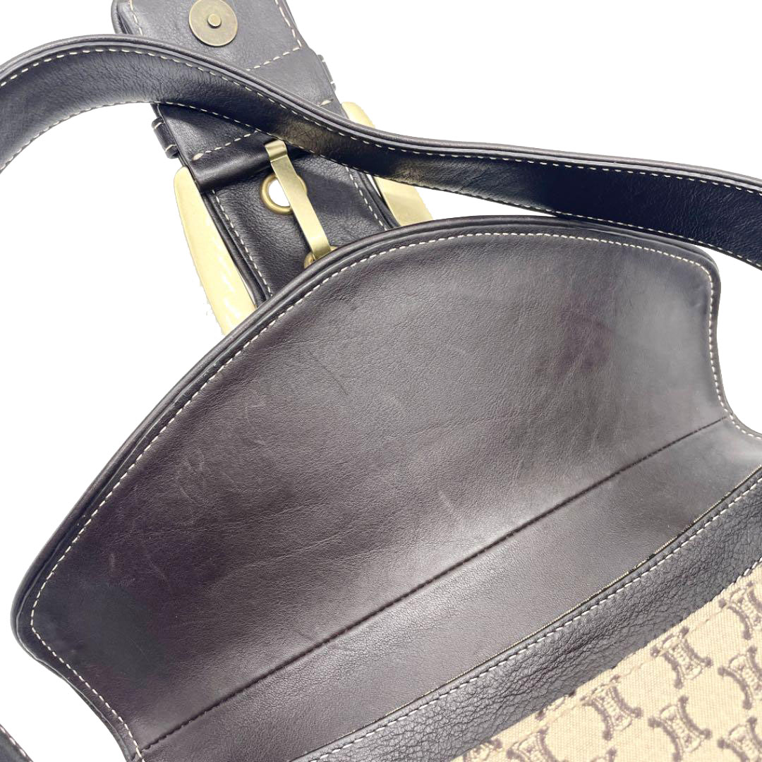 CELINE セリーヌ ワンショルダーバッグ マカダム柄 キャンバス レザー ベージュ ブラウン