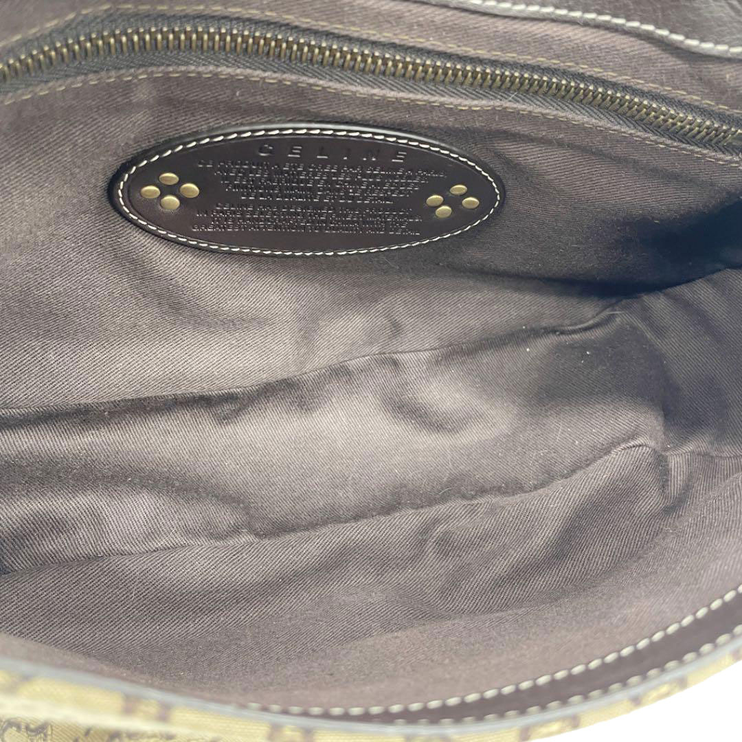 CELINE セリーヌ ワンショルダーバッグ マカダム柄 キャンバス レザー ベージュ ブラウン