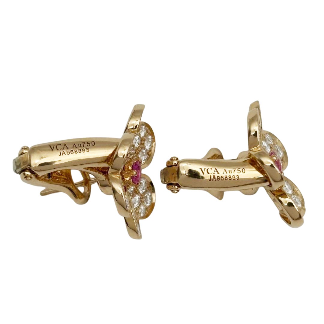 Van Cleef & Arpels ヴァンクリーフ&アーペル フリヴォル イヤリングピアス スモールモデル ダイヤモンド ピンクサファイア Au750 ローズゴールド 8.6g