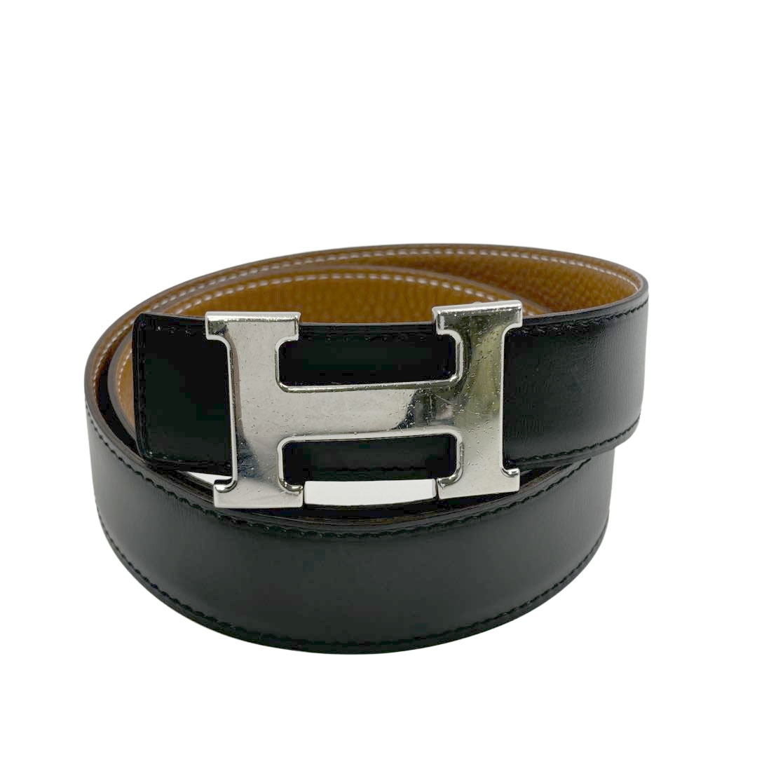 HERMES エルメス Hベルト コンスタンス 80 リバーシブル ボックスカーフ/トゴ ブラック/ブラウン/シルバー金具 □I刻印