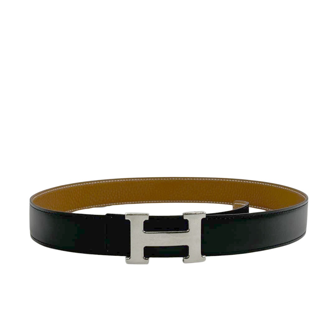 HERMES エルメス Hベルト コンスタンス 80 リバーシブル ボックスカーフ/トゴ ブラック/ブラウン/シルバー金具 □I刻印