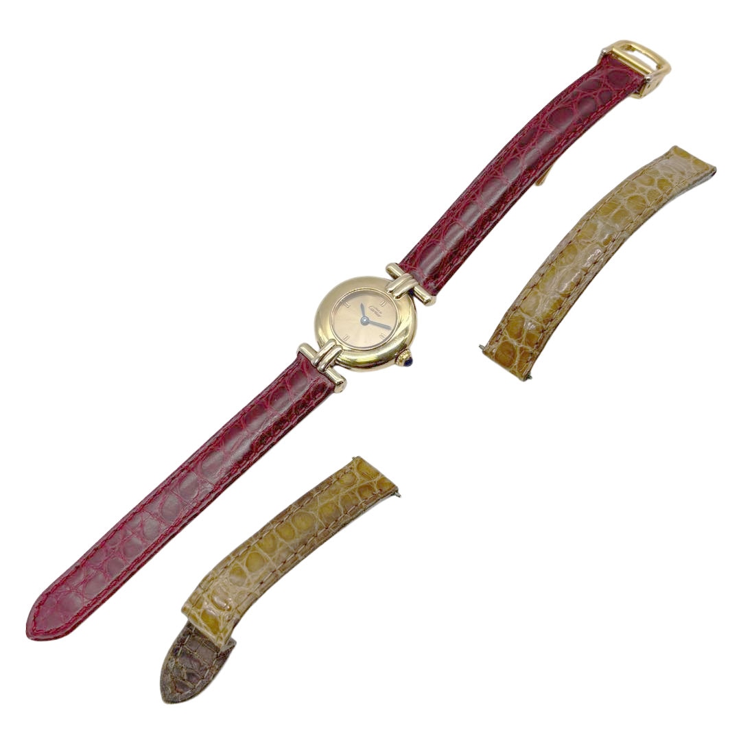 Cartier カルティエ レディース腕時計 マストコリゼ QZ 925 GP レザーベルト ゴールド/バーガンディ ※社外ベルト