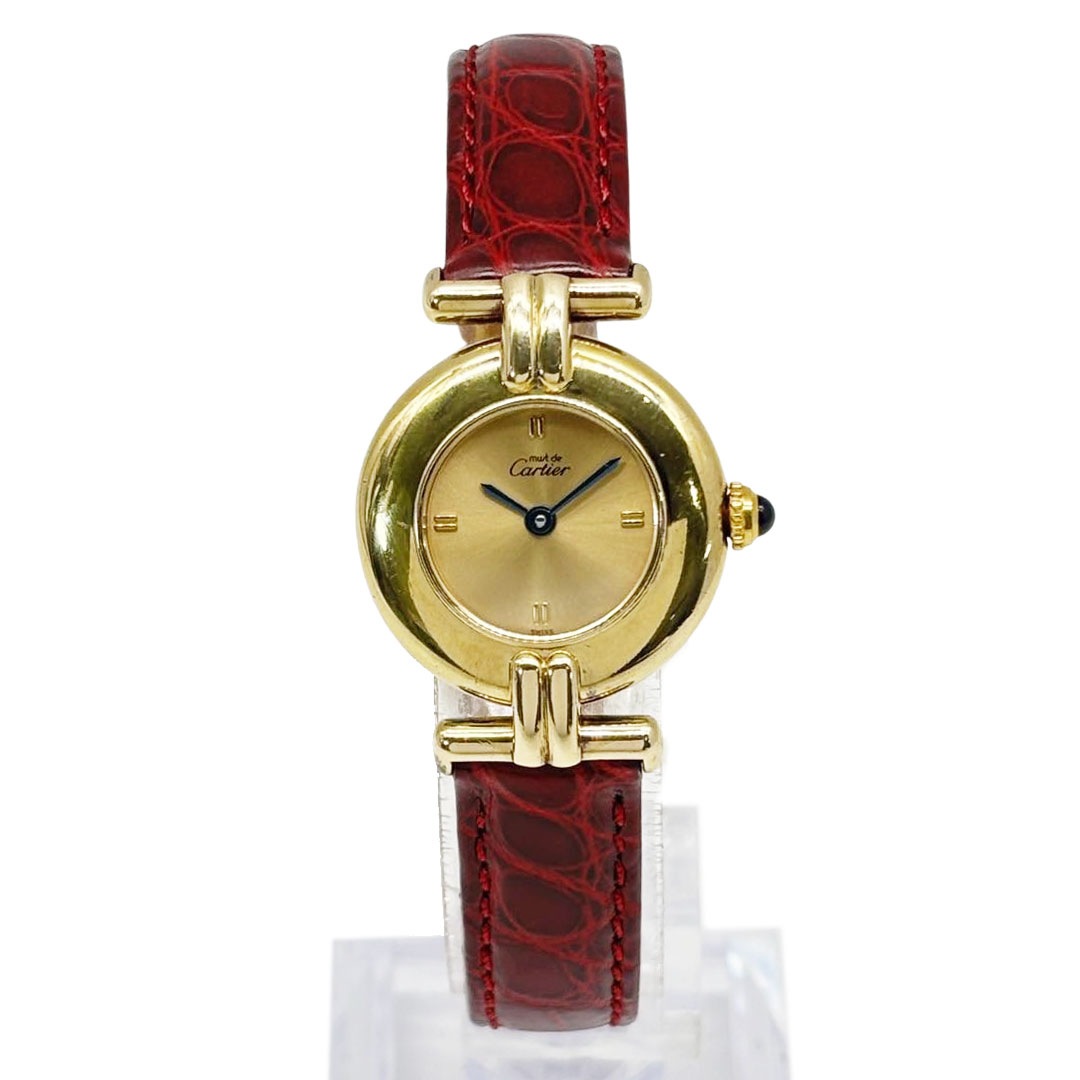 Cartier カルティエ レディース腕時計 マストコリゼ QZ 925 GP レザーベルト ゴールド/バーガンディ ※社外ベルト