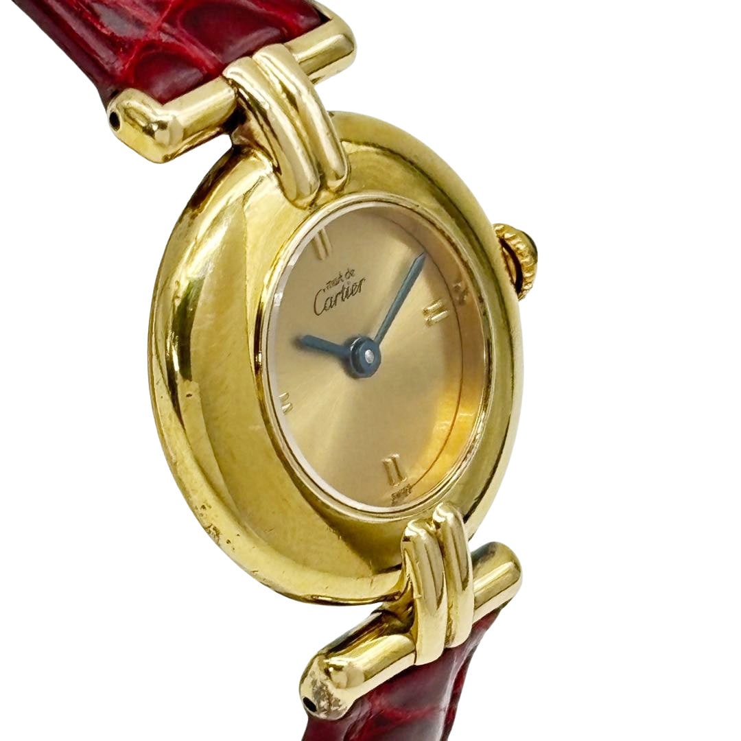 Cartier カルティエ レディース腕時計 マストコリゼ QZ 925 GP レザーベルト ゴールド/バーガンディ ※社外ベルト
