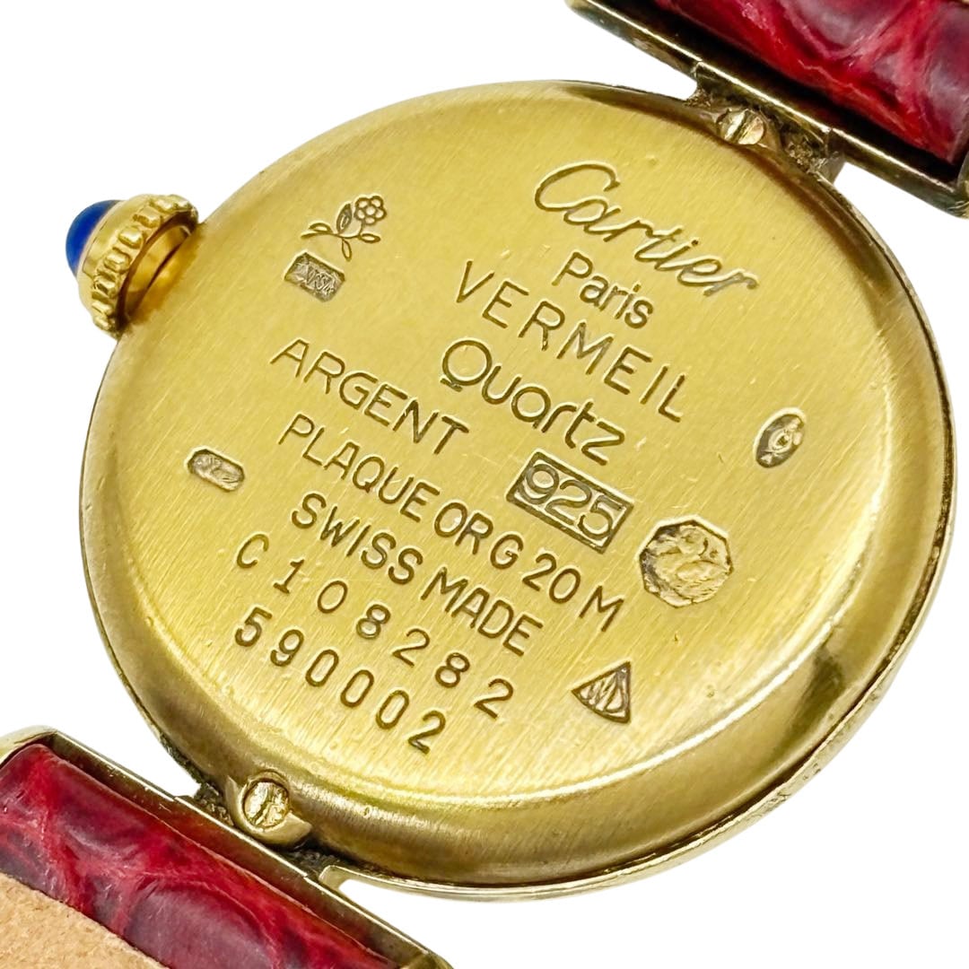 Cartier カルティエ レディース腕時計 マストコリゼ QZ 925 GP レザーベルト ゴールド/バーガンディ ※社外ベルト