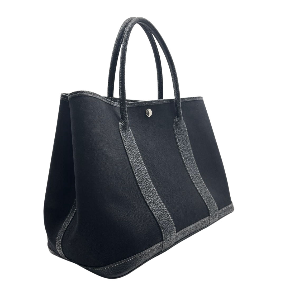 HERMES エルメス トートバッグ ガーデンパーティ36 PM トワルオフィシエ/レザー ブラック □P刻印