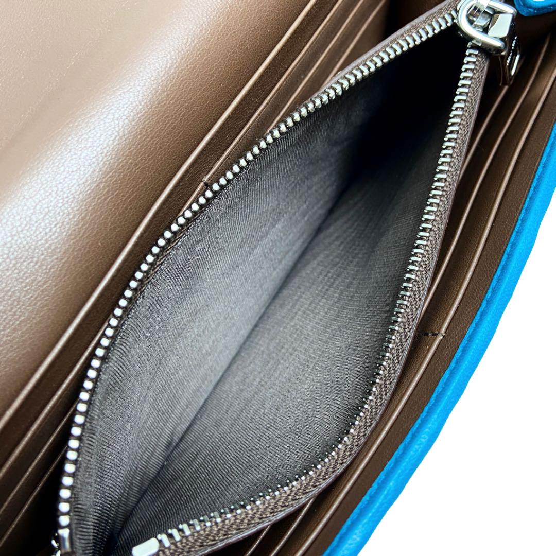 MIUMIU ミュウミュウ マテラッセ ホック式長財布 レザー ターコイズ ブラウン 5M1369