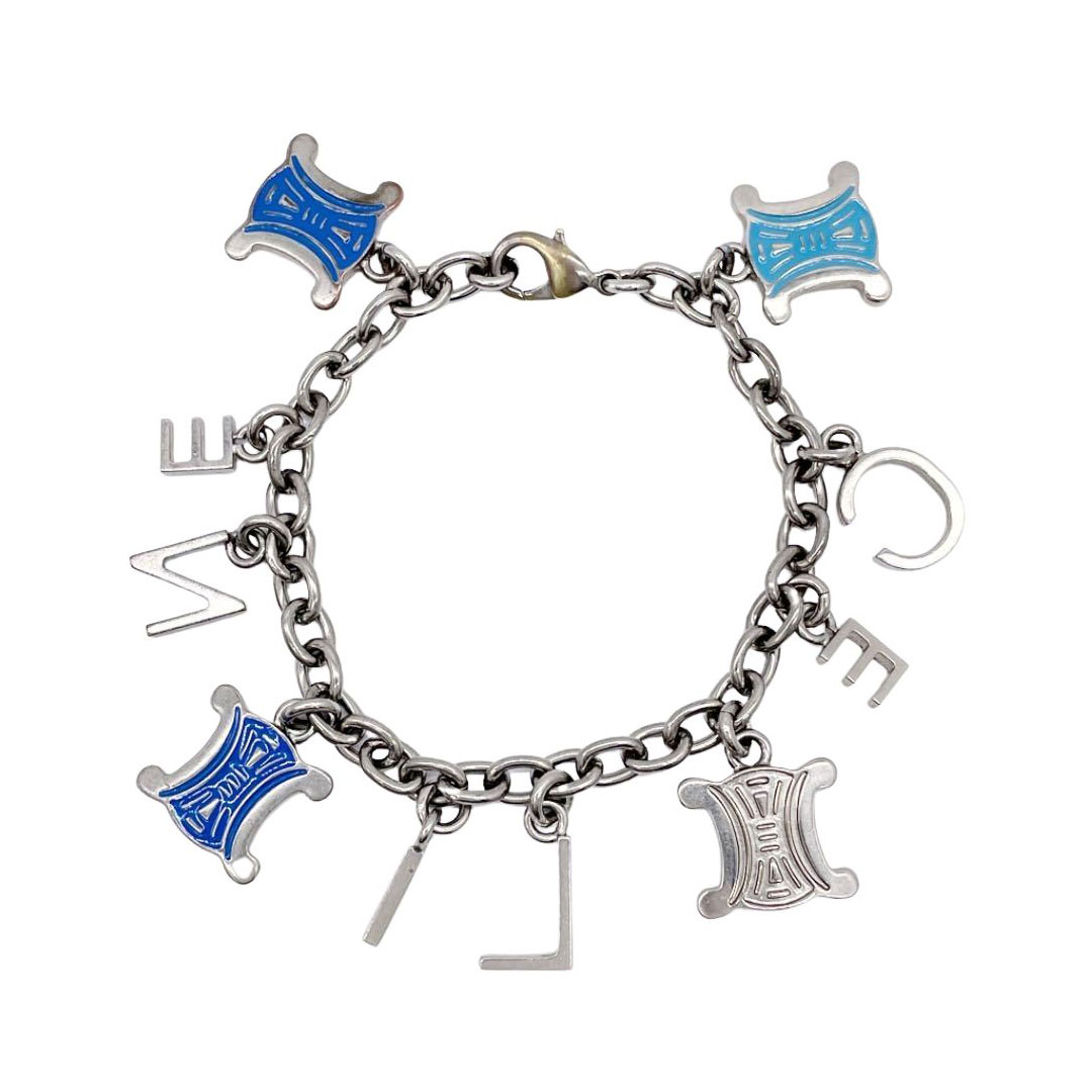 CELINE セリーヌ マカダム ロゴ チェーンブレスレット ラインストーン