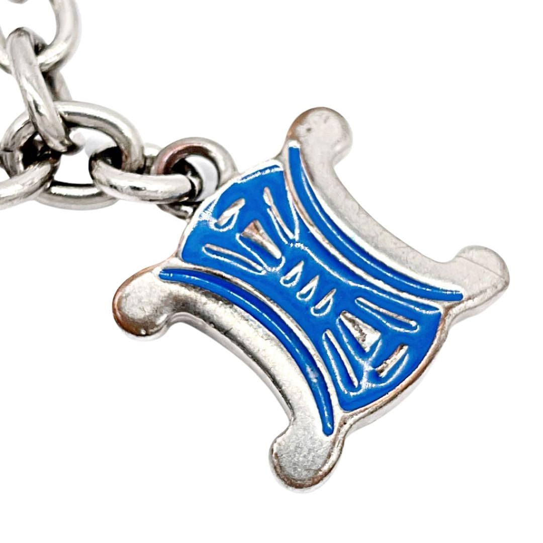 CELINE セリーヌ マカダム ロゴ チェーンブレスレット ラインストーン シルバー ブルー