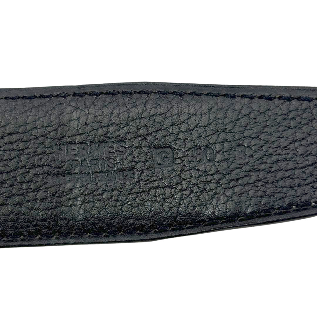 HERMES エルメス Hベルト コンスタンス 80 リバーシブル ボックスカーフ/レザー ブルー/ブラック/シルバー金具 □G刻印