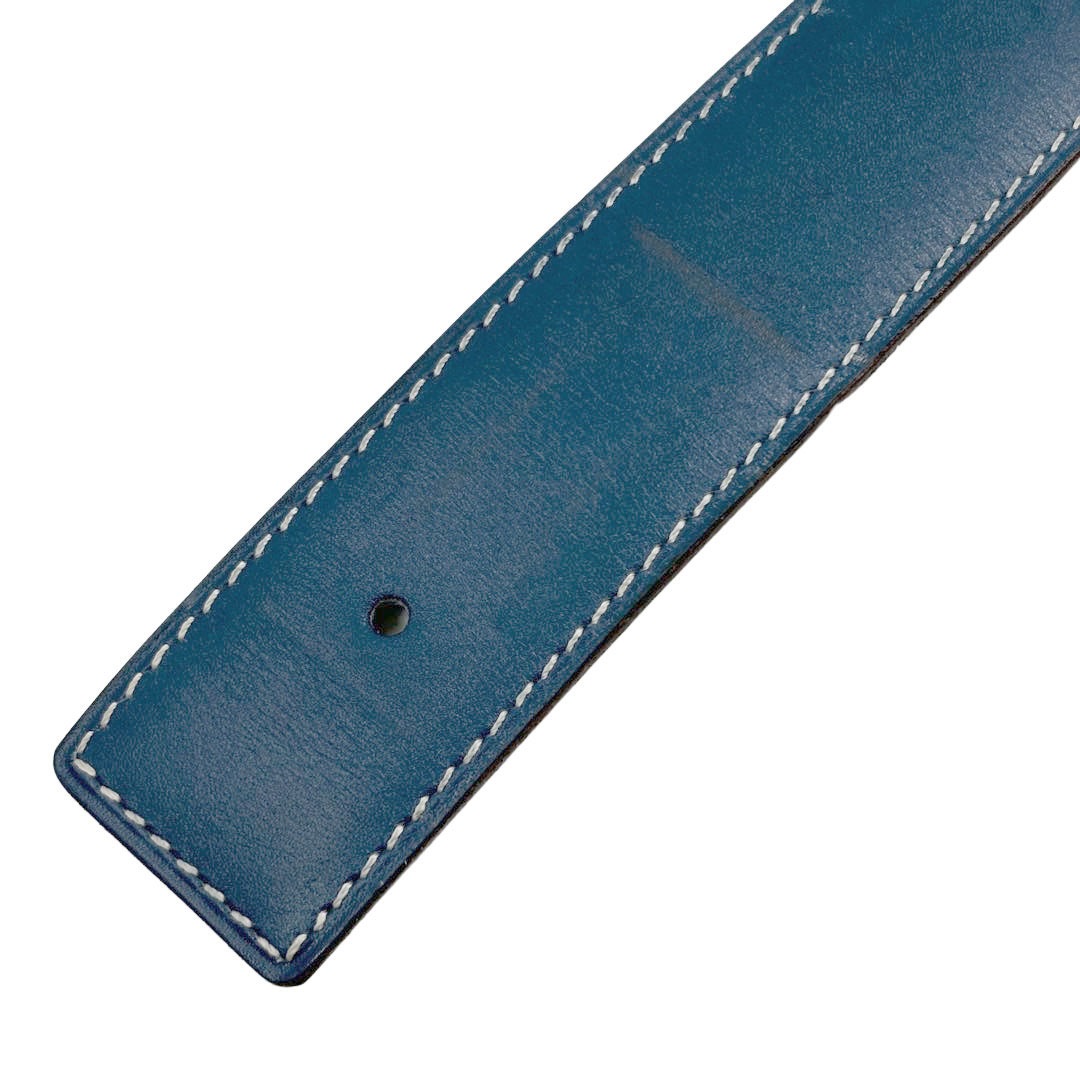 HERMES エルメス Hベルト コンスタンス 80 リバーシブル ボックスカーフ/レザー ブルー/ブラック/シルバー金具 □G刻印