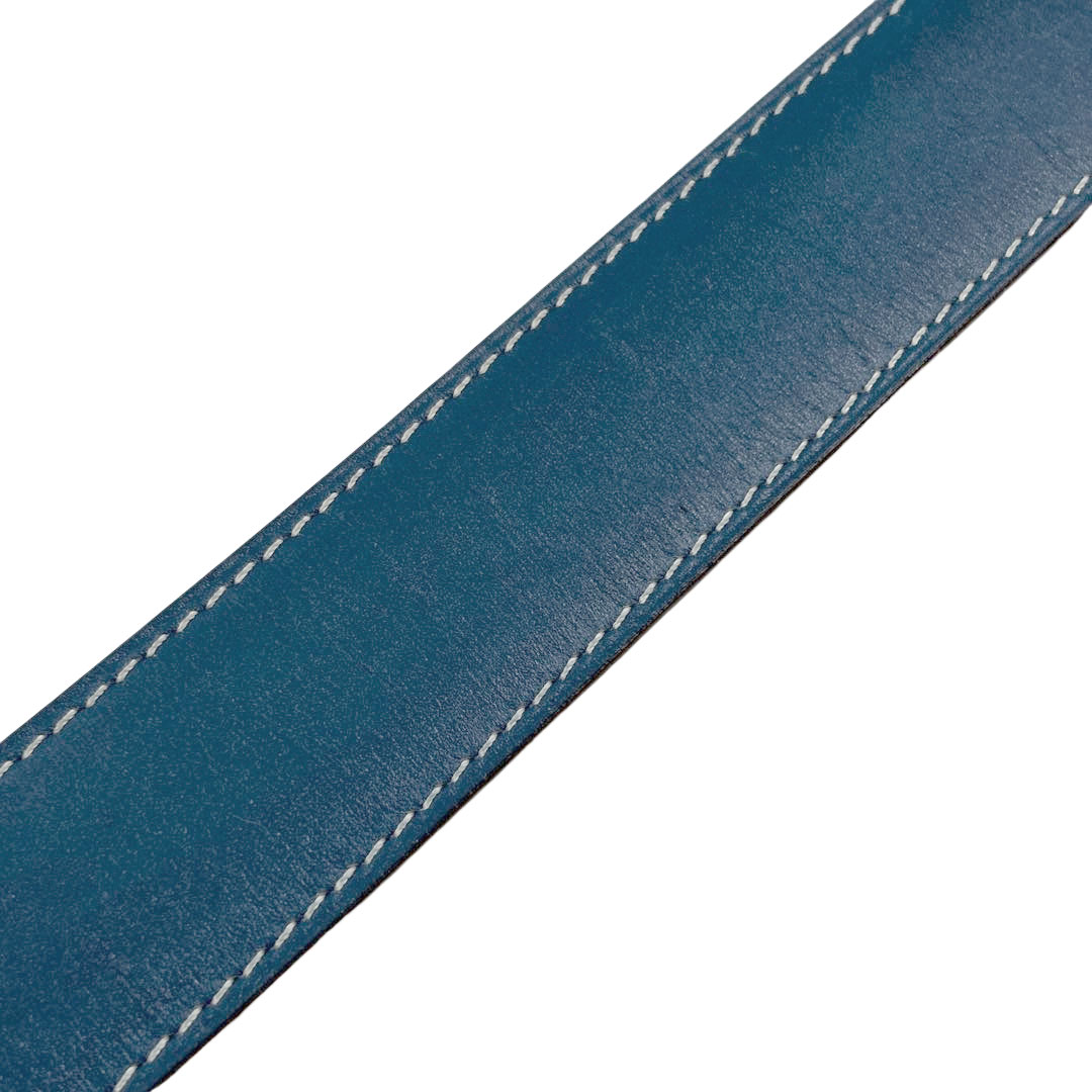 HERMES エルメス Hベルト コンスタンス 80 リバーシブル ボックスカーフ/レザー ブルー/ブラック/シルバー金具 □G刻印