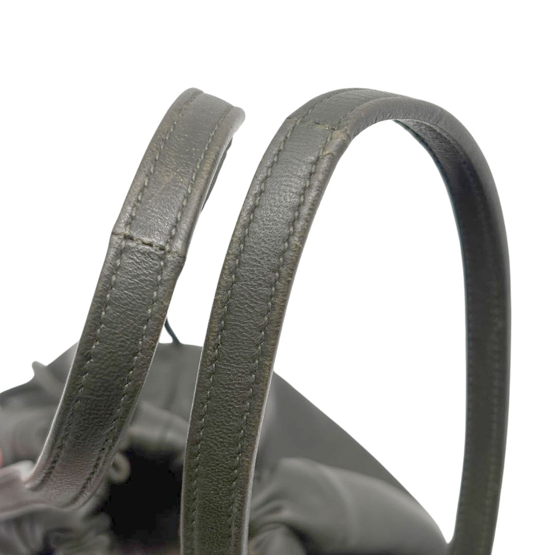 LOEWE ロエベ ドローストリング ハンドバッグ アナグラム ナッパレザー ダークグリーン