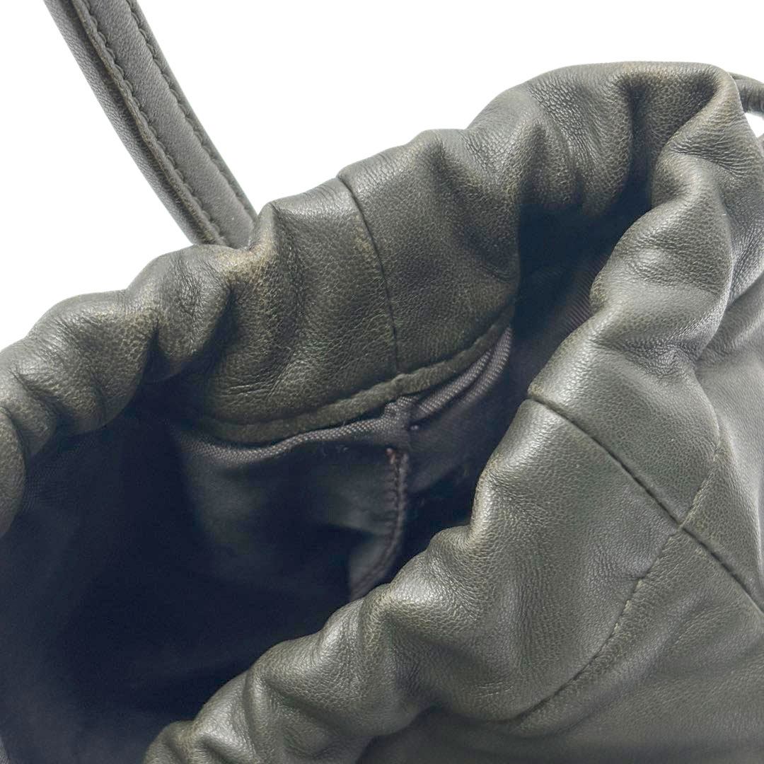 LOEWE ロエベ ドローストリング ハンドバッグ アナグラム ナッパレザー ダークグリーン