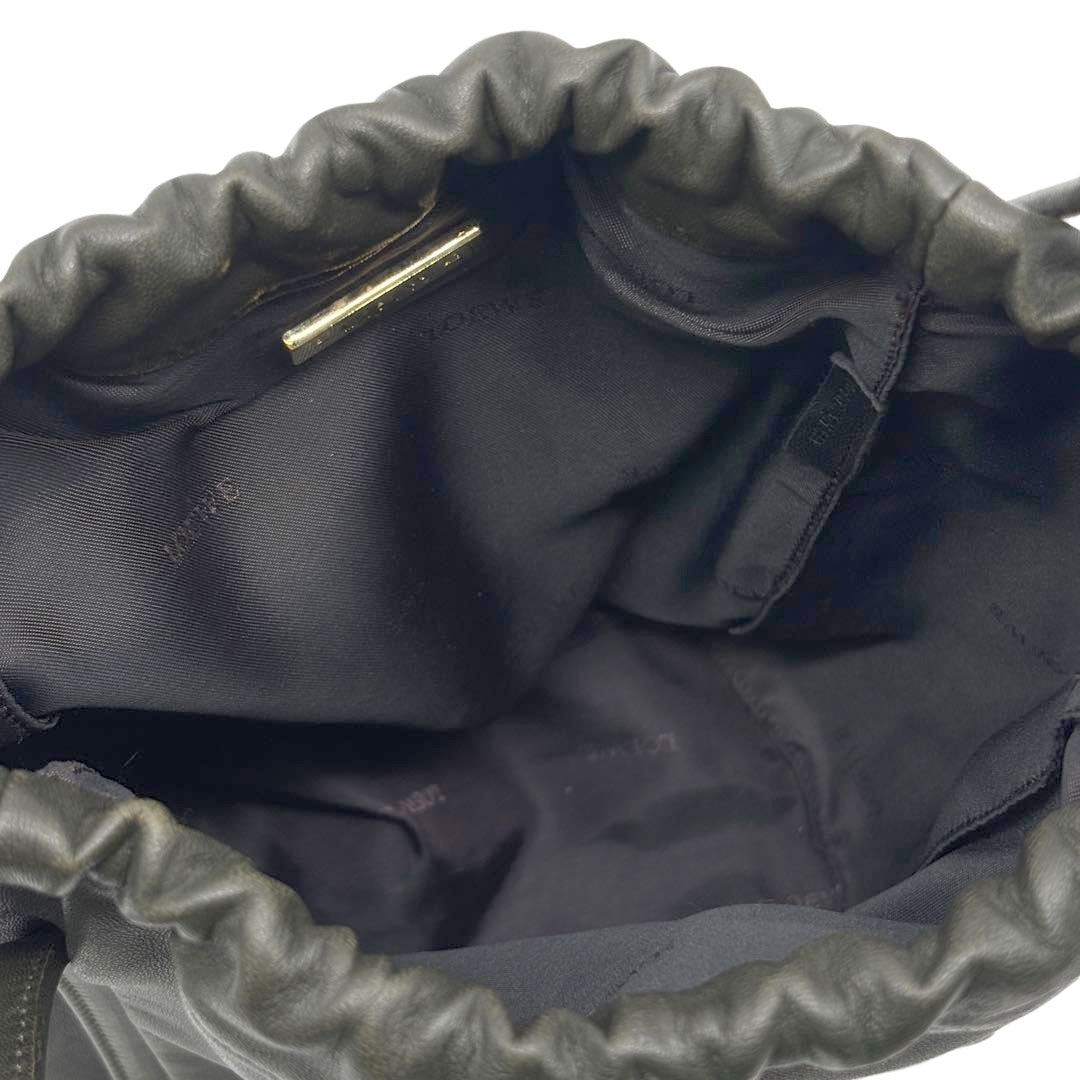 LOEWE ロエベ ドローストリング ハンドバッグ アナグラム ナッパレザー ダークグリーン