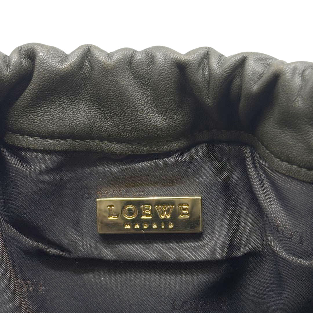 LOEWE ロエベ ドローストリング ハンドバッグ アナグラム ナッパレザー ダークグリーン