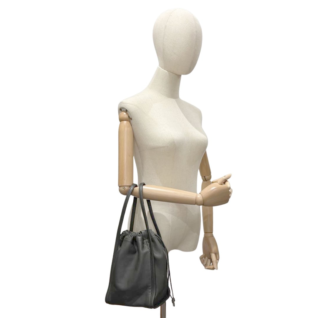 LOEWE ロエベ ドローストリング ハンドバッグ アナグラム ナッパレザー ダークグリーン