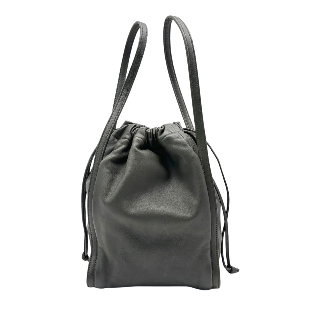 LOEWE ロエベ ドローストリング ハンドバッグ アナグラム ナッパレザー ダークグリーン