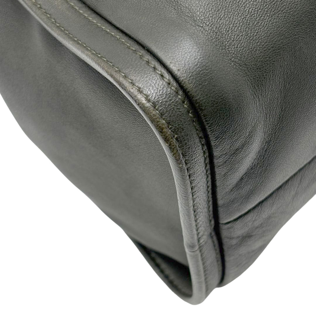 LOEWE ロエベ ドローストリング ハンドバッグ アナグラム ナッパレザー ダークグリーン