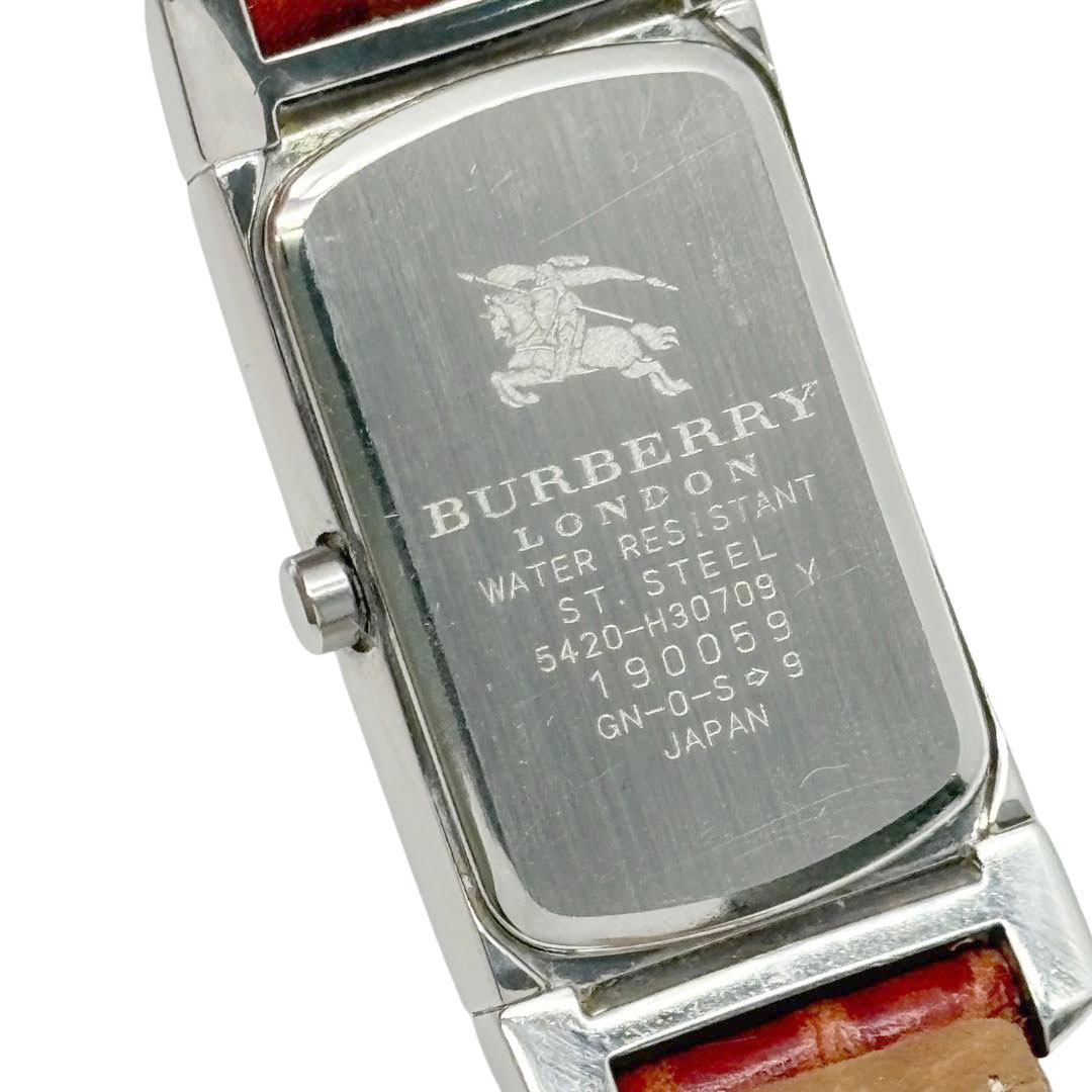 BURBERRY バーバリー レディース腕時計 レクタンギュラー QZ SS/革ベルト シルバー/ブラウン系 5420-H30709