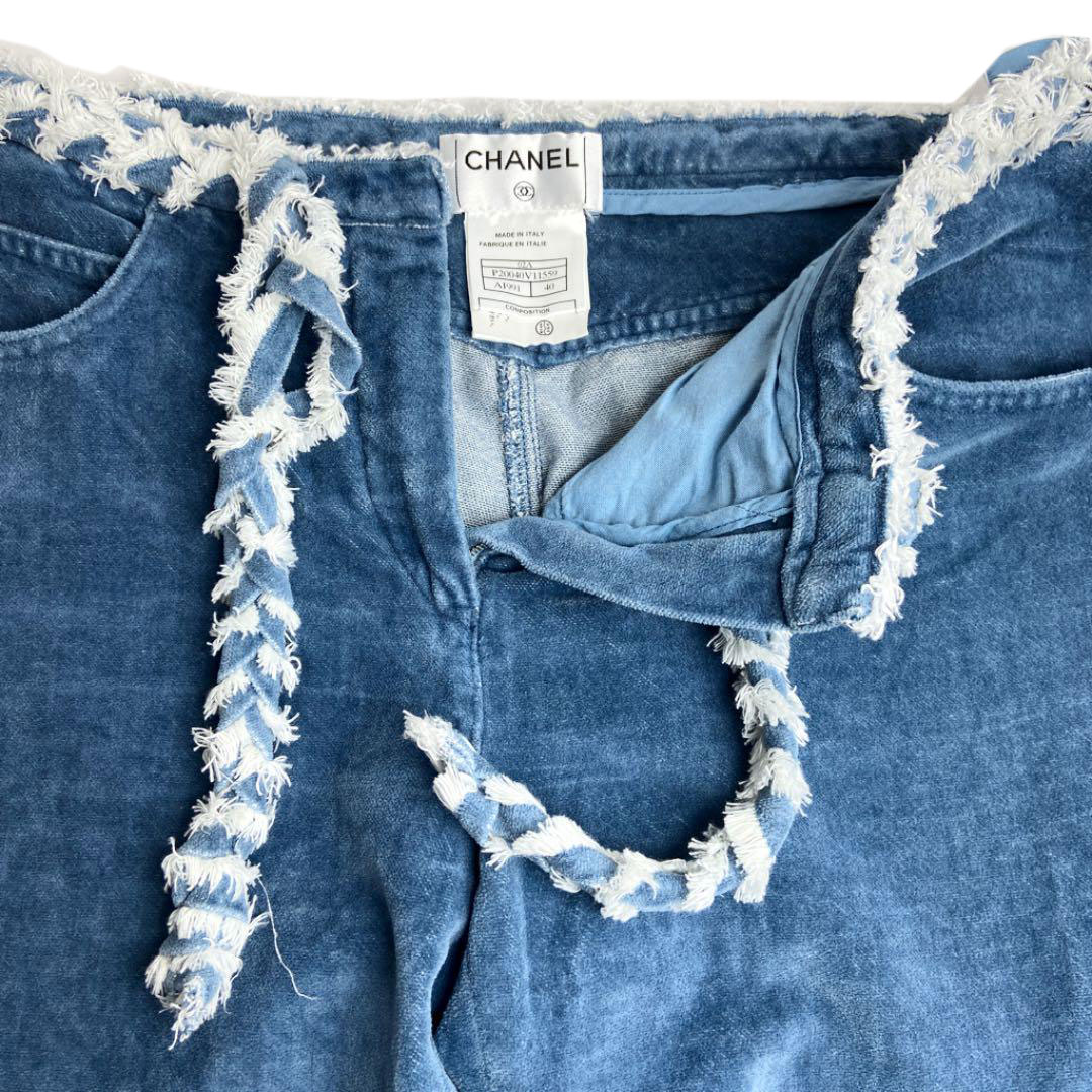 CHANEL シャネル ベロアパンツ ココマーク 40 ブルー 02A