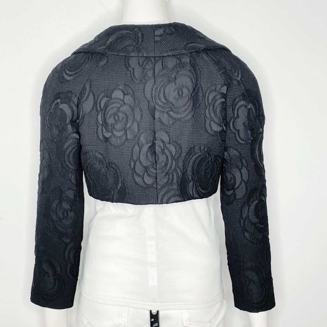 CHANEL シャネル ボレロ カメリア コットン シルク 38 ブラック 09C