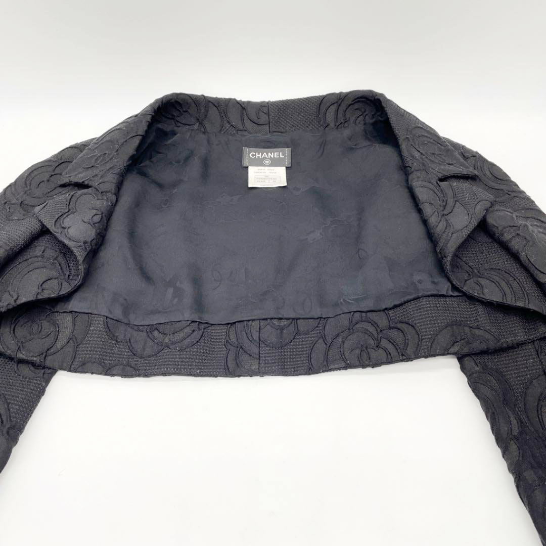 CHANEL シャネル ボレロ カメリア コットン シルク 38 ブラック 09C