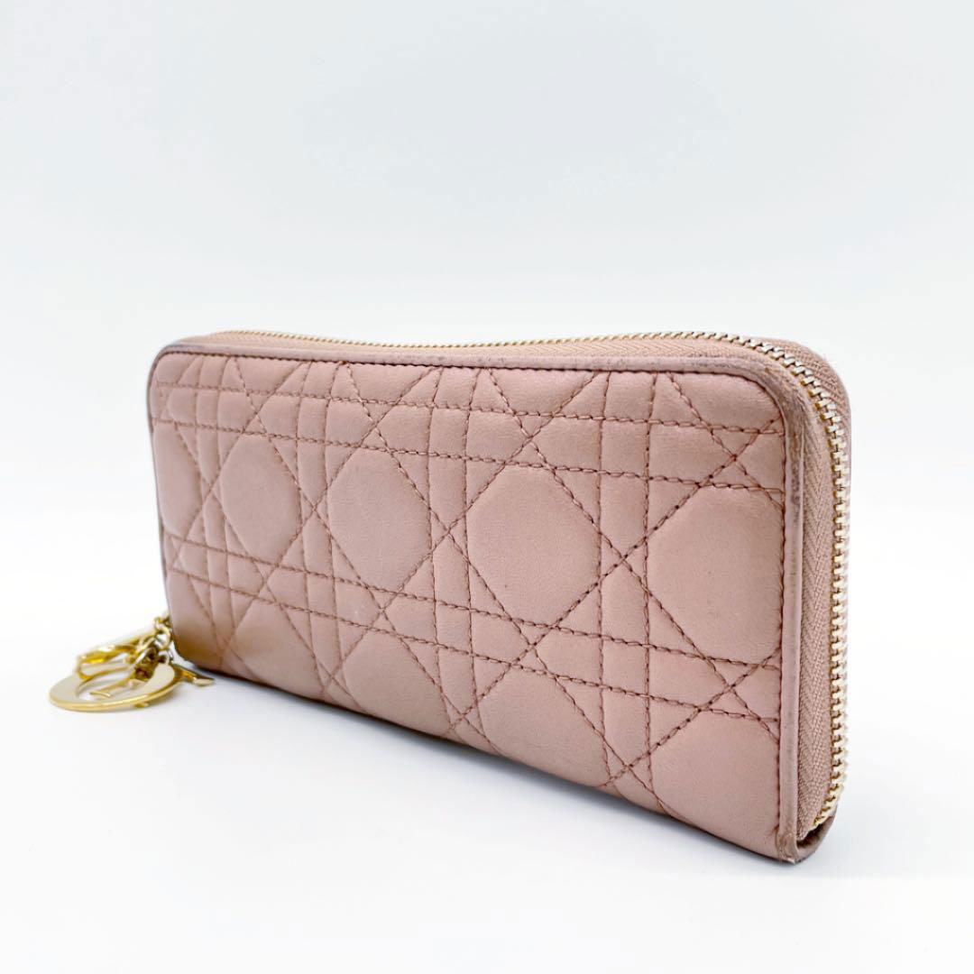 Christian Dior クリスチャンディオール ラウンドファスナー 長財布 カナージュ ピンクベージュ系
