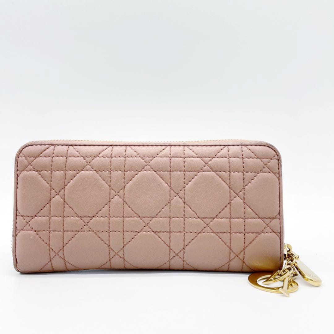 Christian Dior クリスチャンディオール ラウンドファスナー 長財布 カナージュ ピンクベージュ系