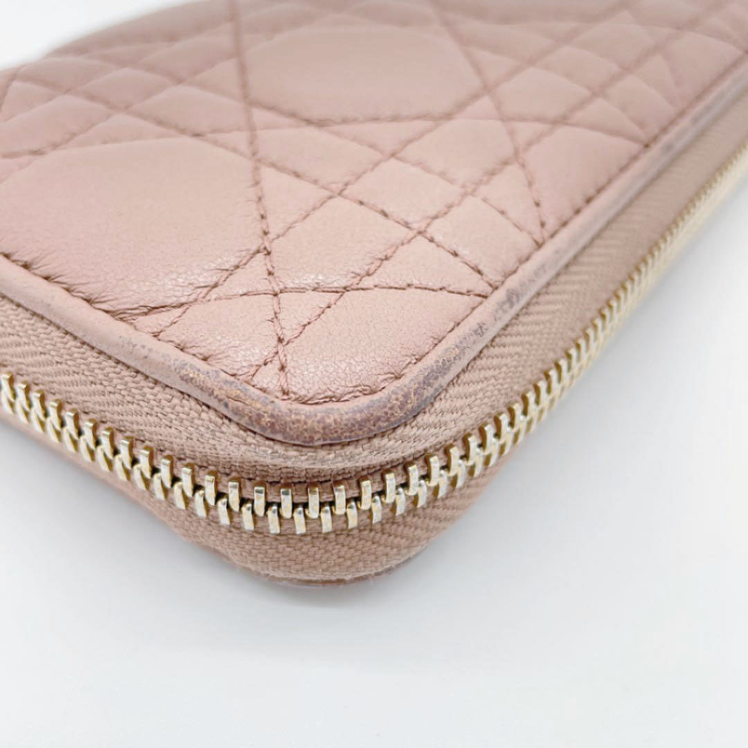 Christian Dior クリスチャンディオール ラウンドファスナー 長財布 カナージュ ピンクベージュ系
