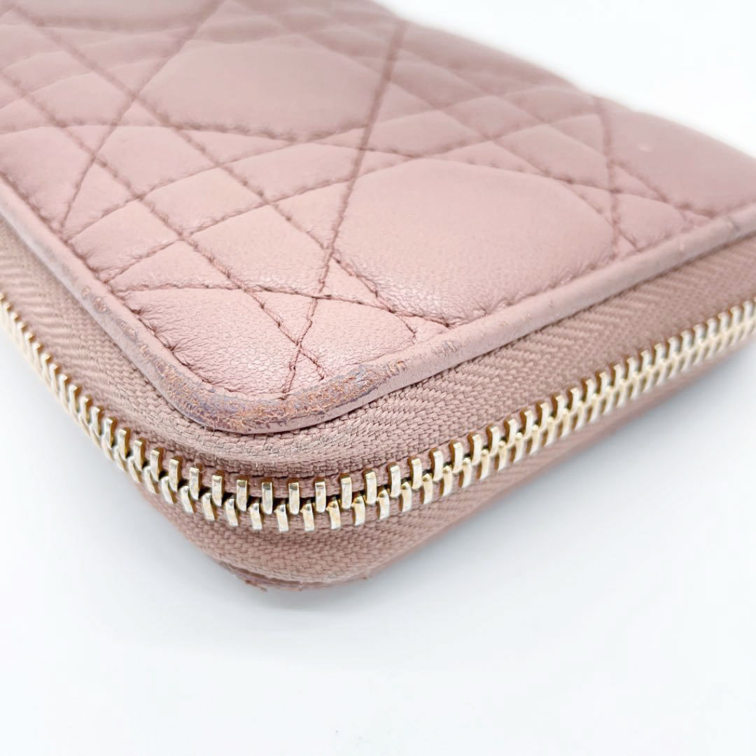 Christian Dior クリスチャンディオール ラウンドファスナー 長財布 カナージュ ピンクベージュ系