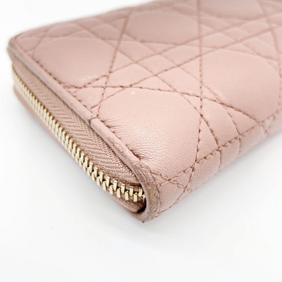 Christian Dior クリスチャンディオール ラウンドファスナー 長財布 カナージュ ピンクベージュ系