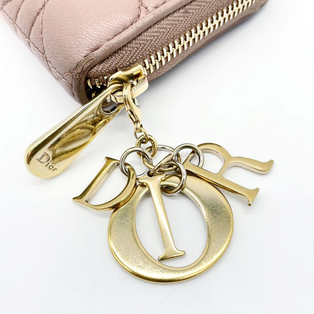 Christian Dior クリスチャンディオール ラウンドファスナー 長財布 カナージュ ピンクベージュ系