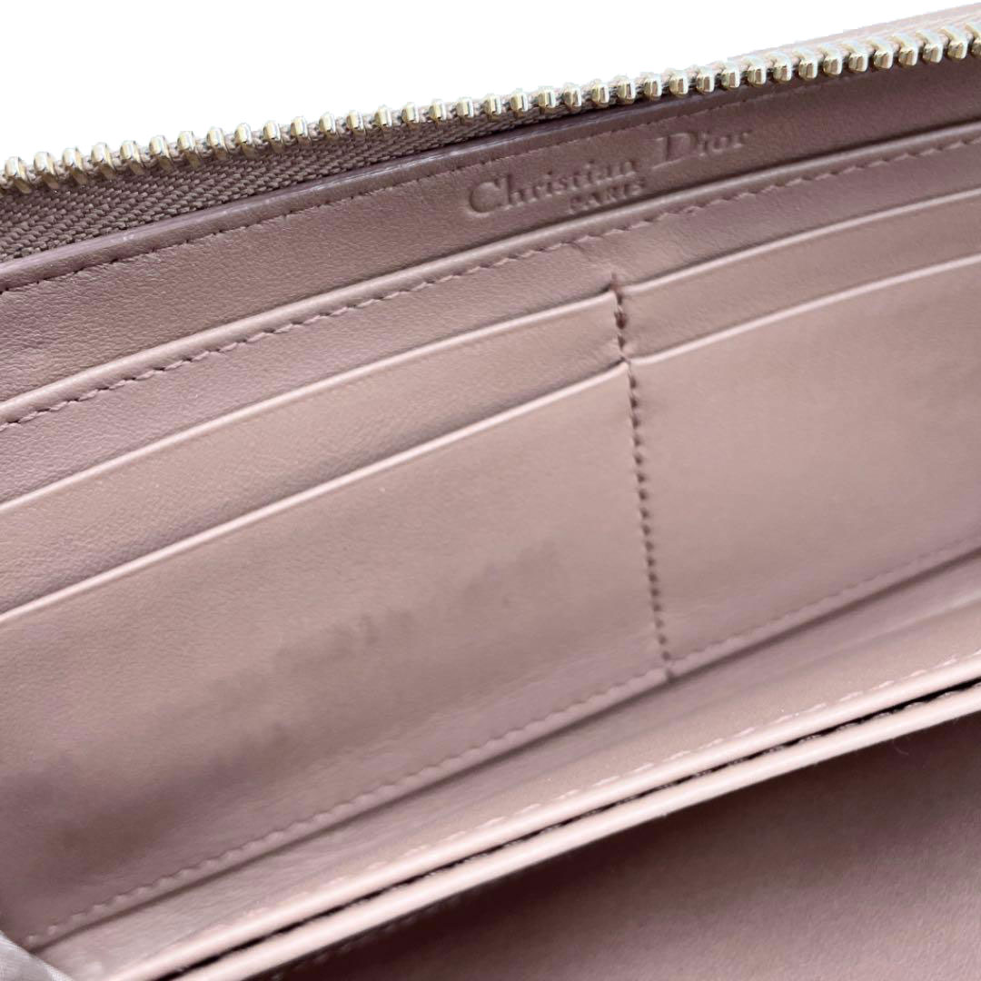 Christian Dior クリスチャンディオール ラウンドファスナー 長財布 カナージュ ピンクベージュ系