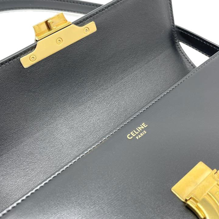 CELINE セリーヌ ハンドバッグ ショルダーバッグ トリオンフ シャイニーカーフスキン ブラック ゴールド金具 19414