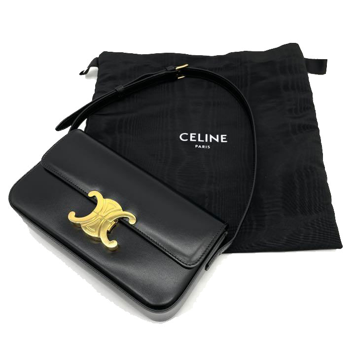 CELINE セリーヌ ハンドバッグ ショルダーバッグ トリオンフ シャイニーカーフスキン ブラック ゴールド金具 19414
