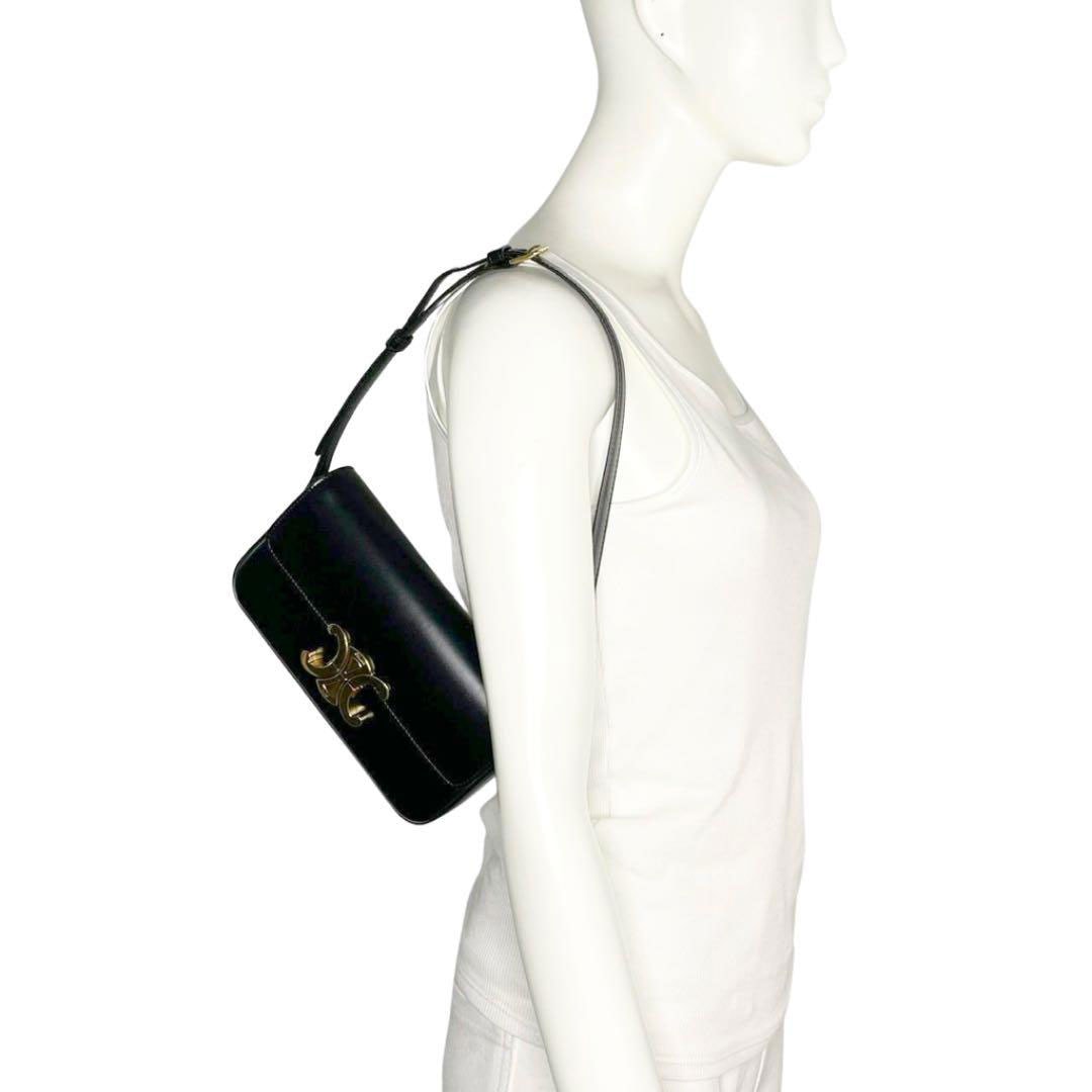 CELINE セリーヌ ハンドバッグ ショルダーバッグ トリオンフ シャイニーカーフスキン ブラック ゴールド金具 19414