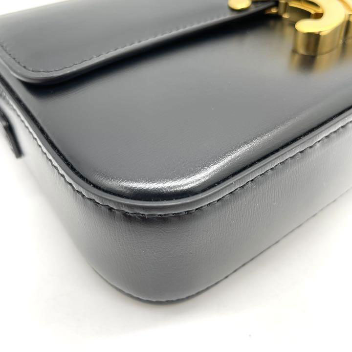 CELINE セリーヌ ハンドバッグ ショルダーバッグ トリオンフ シャイニーカーフスキン ブラック ゴールド金具 19414