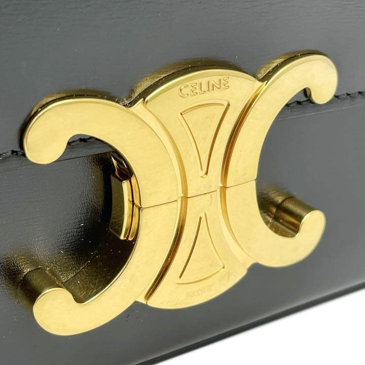 CELINE セリーヌ ハンドバッグ ショルダーバッグ トリオンフ シャイニーカーフスキン ブラック ゴールド金具 19414