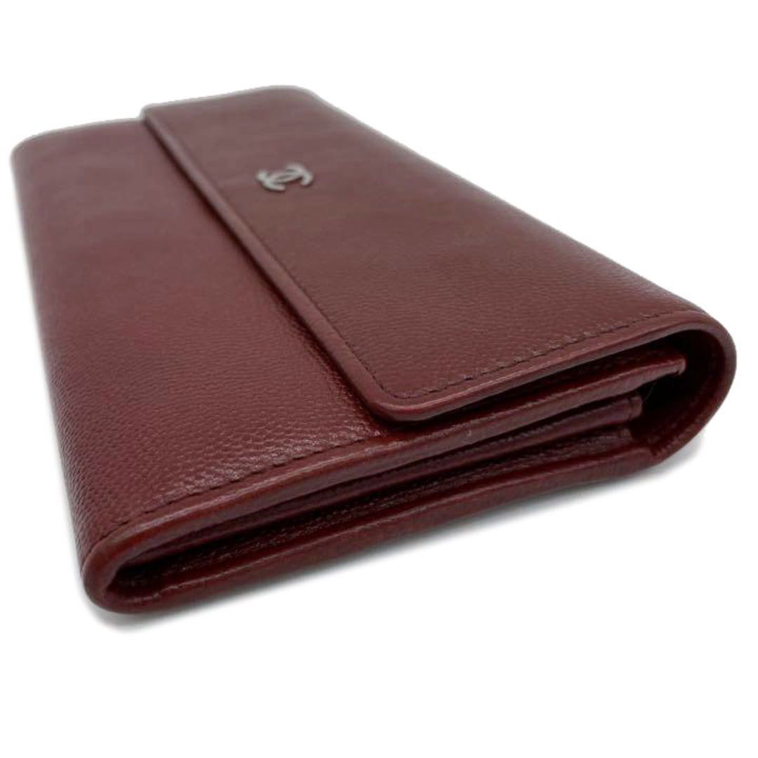 CHANEL シャネル 二つ折り長財布 キャビアスキン ココマーク ボルドー シルバー金具 18番台