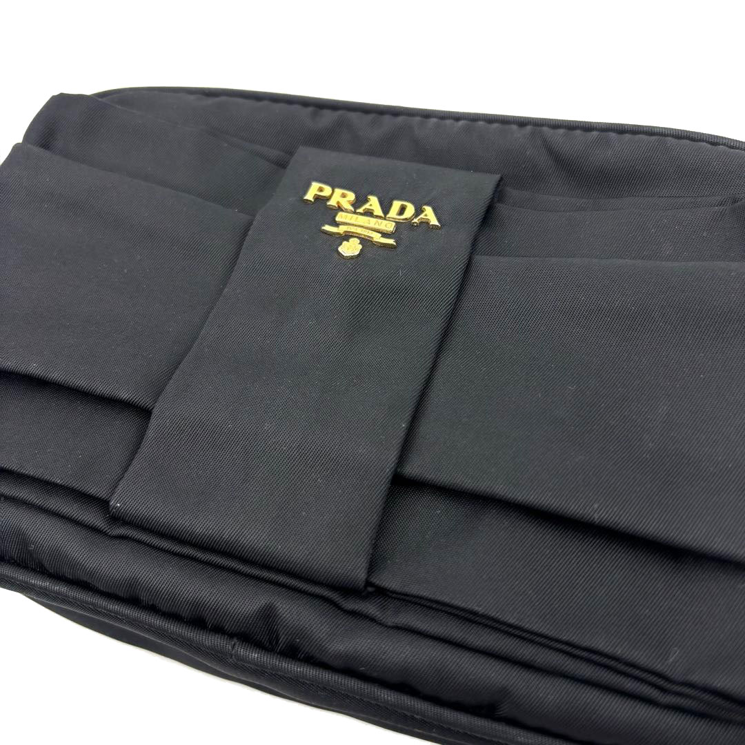 PRADA プラダ リボン ミニショルダーバッグ ナイロン ブラック/ゴールド金具