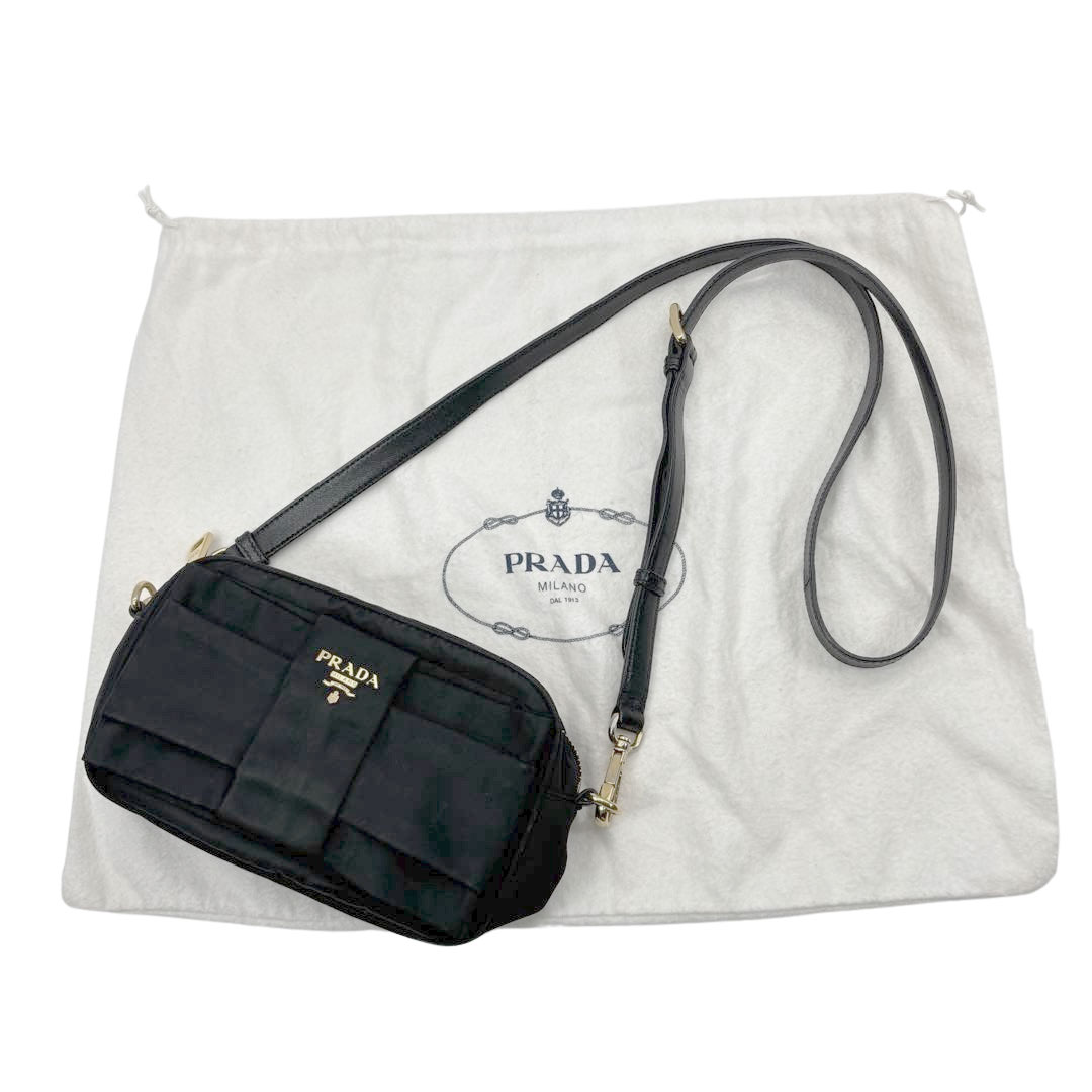 PRADA プラダ リボン ミニショルダーバッグ ナイロン ブラック/ゴールド金具