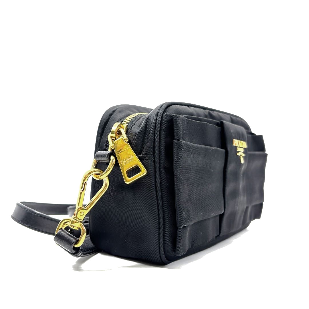 PRADA プラダ リボン ミニショルダーバッグ ナイロン ブラック/ゴールド金具