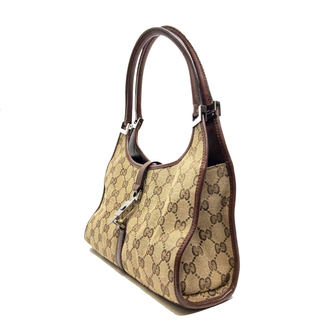 GUCCI グッチ ジャッキー ショルダーバッグ キャンバス レザー ブラウン