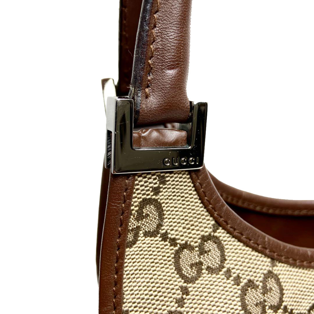 GUCCI グッチ ジャッキー ショルダーバッグ キャンバス レザー ブラウン