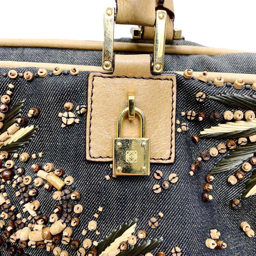 LOEWE ロエベ アマソナ36 ハンドバッグ ウッドビーズ キャンバス