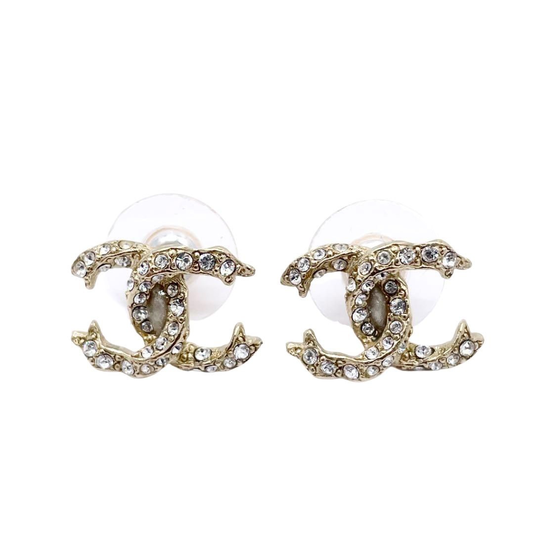 CHANEL シャネル ピアス ココマーク ラインストーン シャンパン 