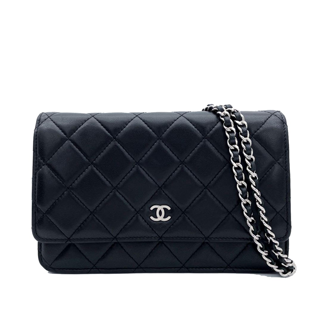 CHANEL シャネル マトラッセ チェーンウォレット タイムレスクラシック ラムスキン ブラック シルバー金具 19番台