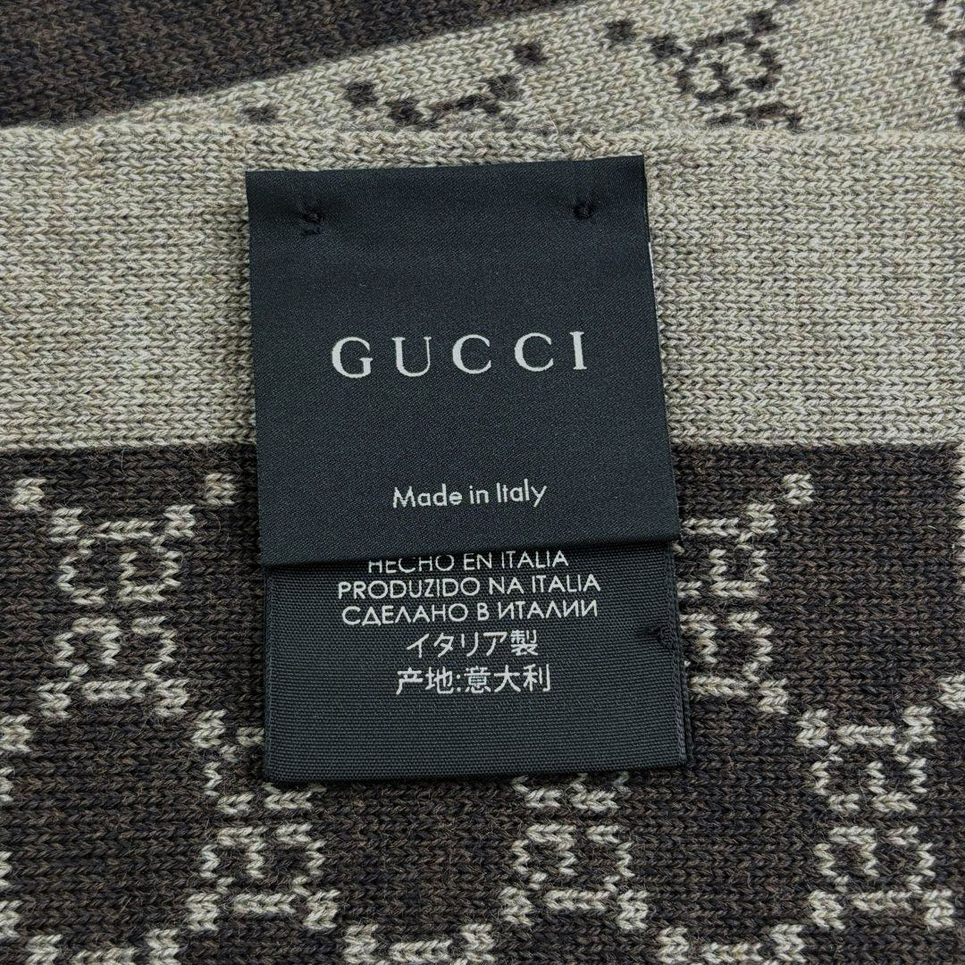 GUCCI グッチ マフラー GG柄 ウール100％ ライトブラウン/ブラウン イタリア製